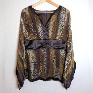 Saint Tropez West 100% Silk Animal Print Blouse Large Y2K Velvet whimsigoth